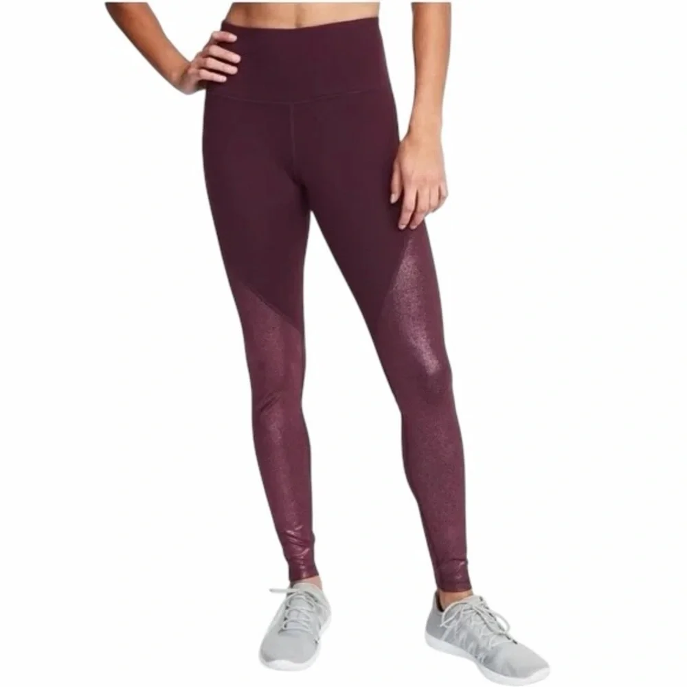 10/$25🦋 Old Navy Active Go Dry Maroon & Gold High Rise Compression Leggings - XS